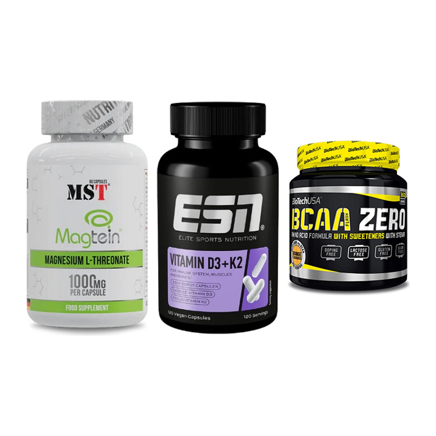 Ausdauer-Set: MST Magnesium + ESN Vitamin D3 + BioTech BCAA – alle enthaltenen Artikel