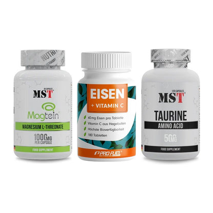 Ausdauer-Set: MST Magnesium + ProFuel EISEN + MST Taurine – alle enthaltenen Artikel