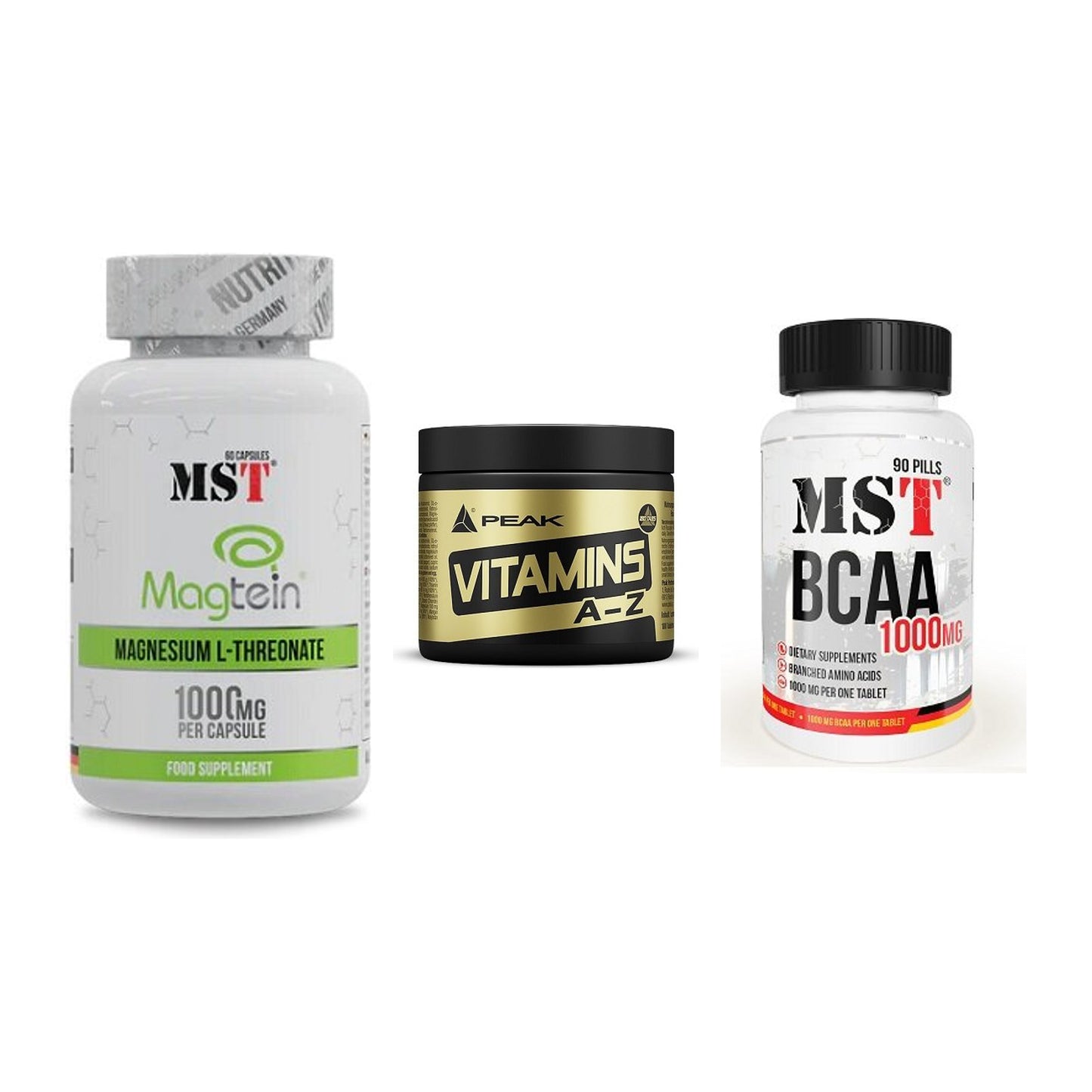 Ausdauer-Set: MST Magnesium + Peak Vitamin A-Z + MST BCAA 1000 – alle enthaltenen Artikel