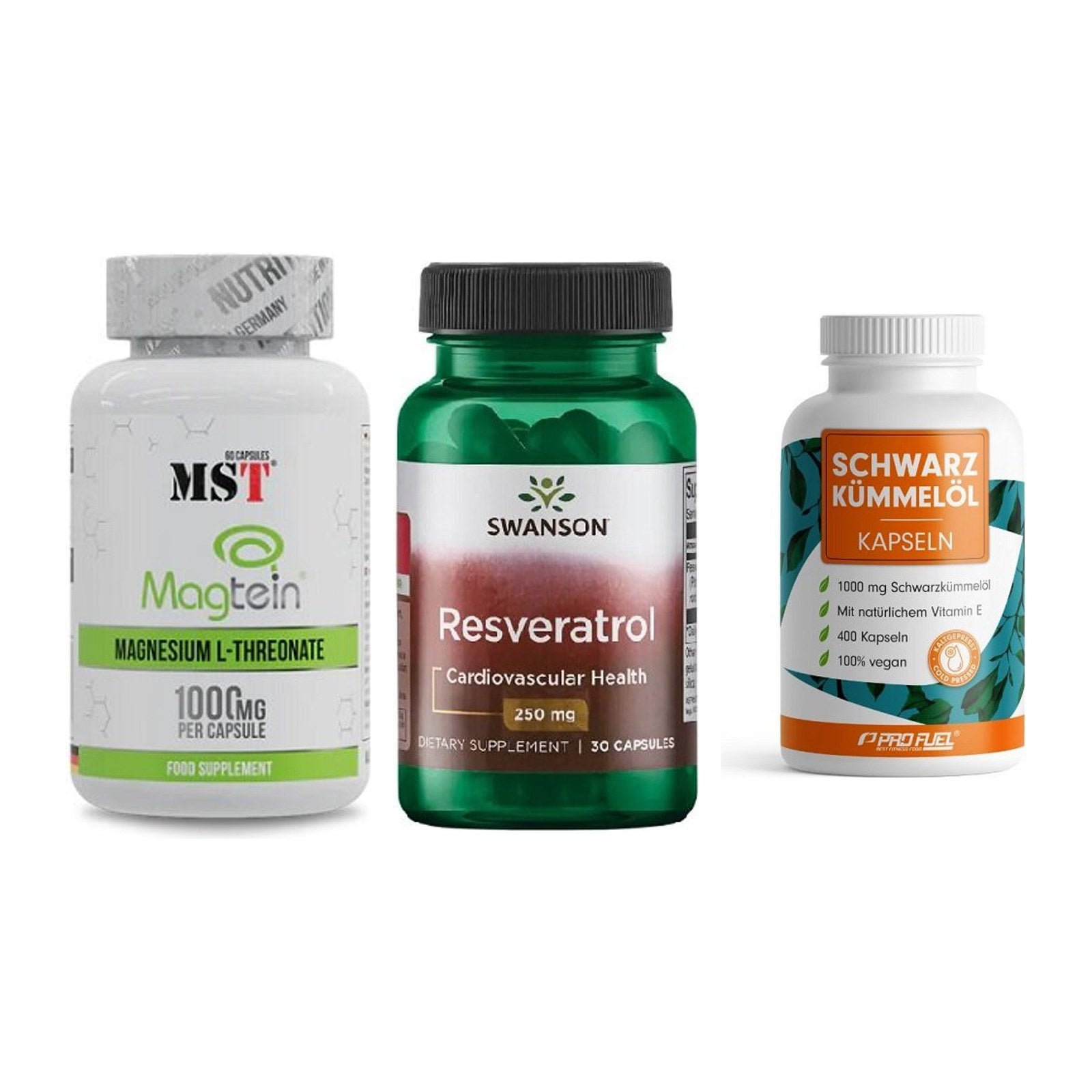 Ausdauer-Set: MST Magnesium + Swanson Resverat + ProFuel Schwarzk – alle enthaltenen Artikel