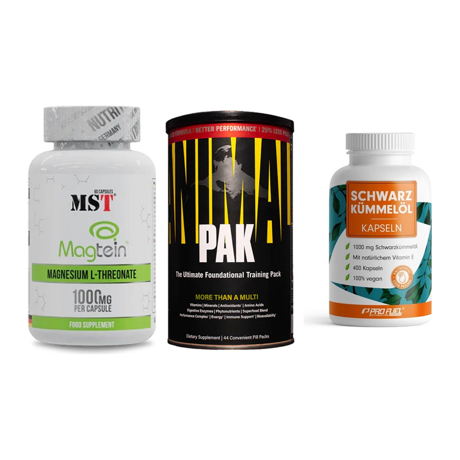 Ausdauer-Set: MST Magnesium + Universal Animal + ProFuel Schwarzk – alle enthaltenen Artikel