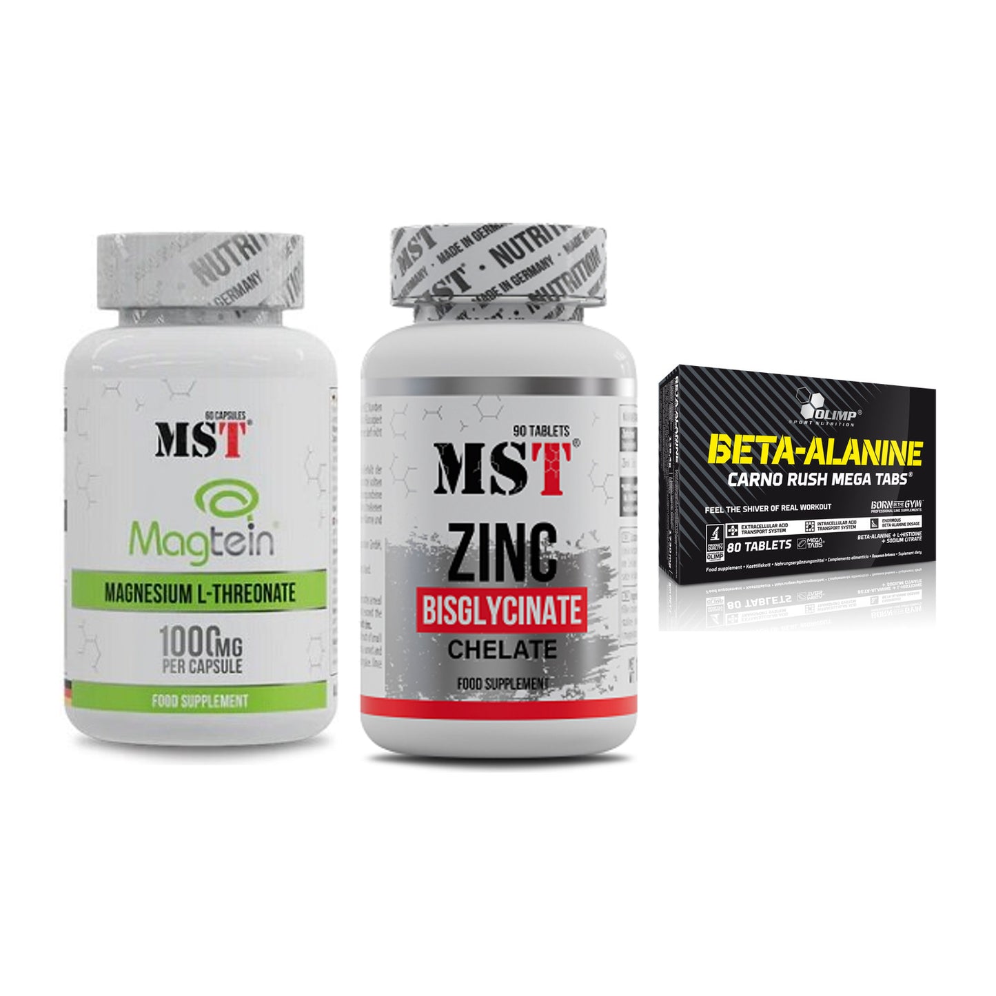 Ausdauer-Set: MST Magnesium + MST Zinc Chelate + Olimp Beta-Alani – alle enthaltenen Artikel