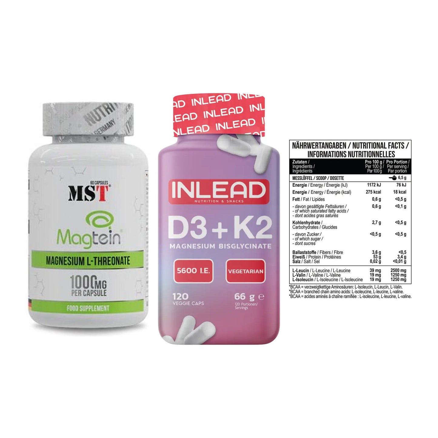 Ausdauer-Set: MST Magnesium + INLEAD Vitamin + MST BCAA Zero – alle enthaltenen Artikel