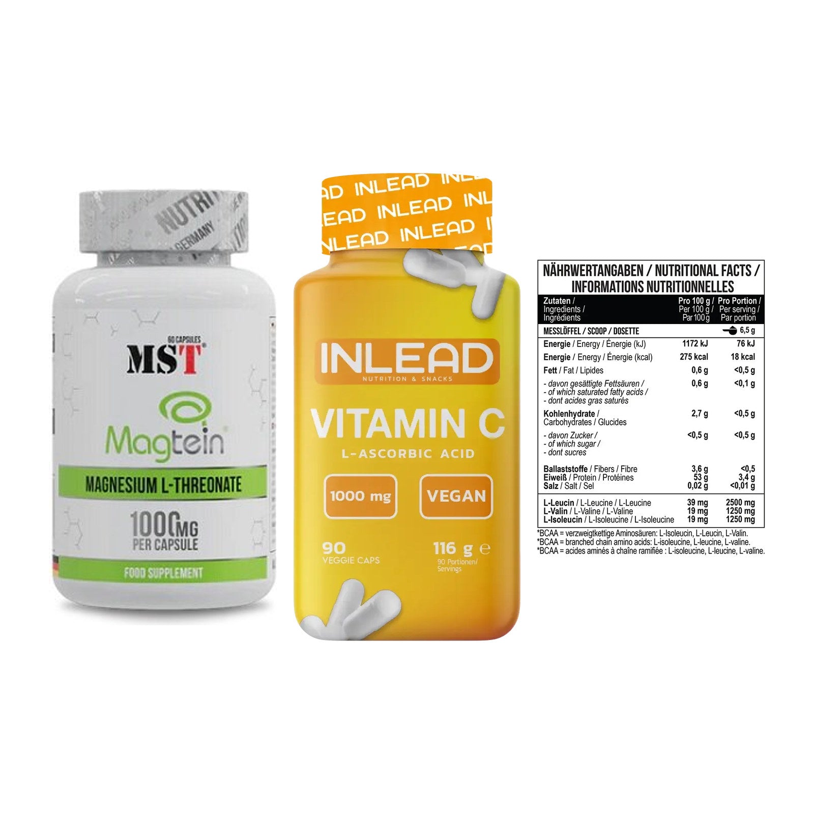 Ausdauer-Set: MST Magnesium + INLEAD Vitamin C + MST BCAA Zero – alle enthaltenen Artikel