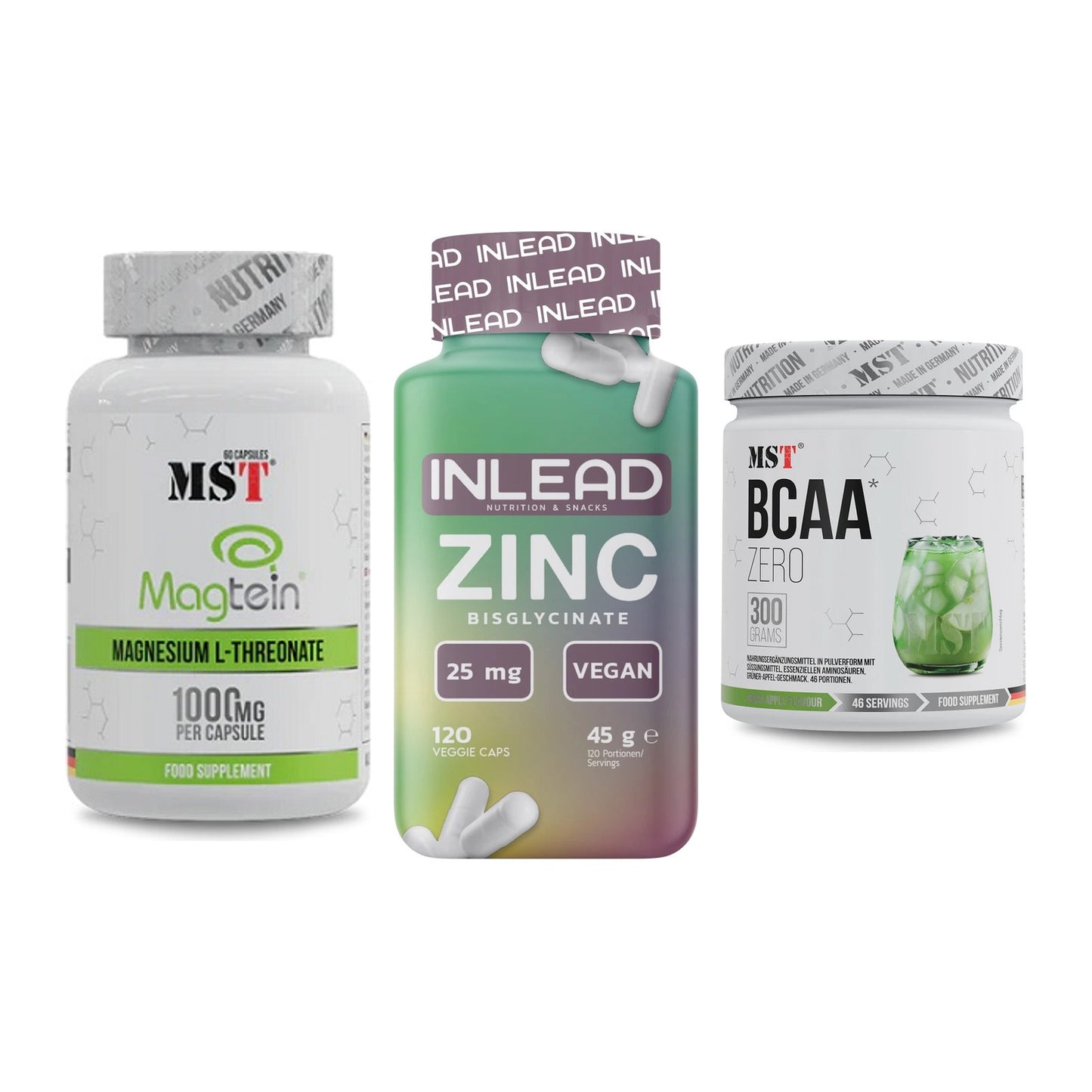 Ausdauer-Set: MST Magnesium + INLEAD Zink + MST BCAA Zero – alle enthaltenen Artikel