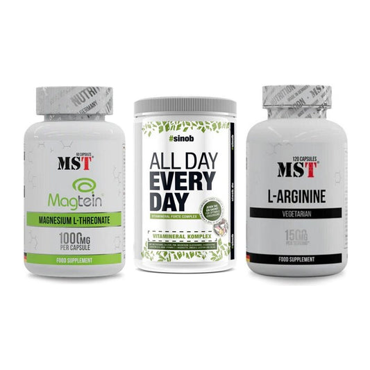 Ausdauer-Set: MST Magnesium + Sinob All Day + MST L-Arginine – alle enthaltenen Artikel