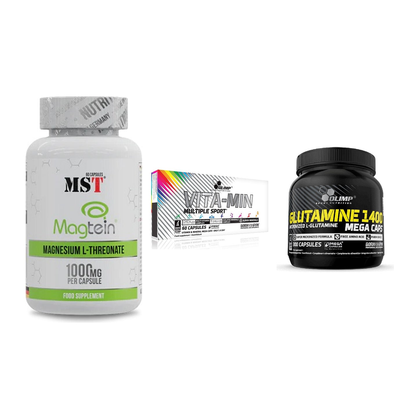 Ausdauer-Set: MST Magnesium + Olimp Vita-Min + Olimp L-Glutamin – alle enthaltenen Artikel