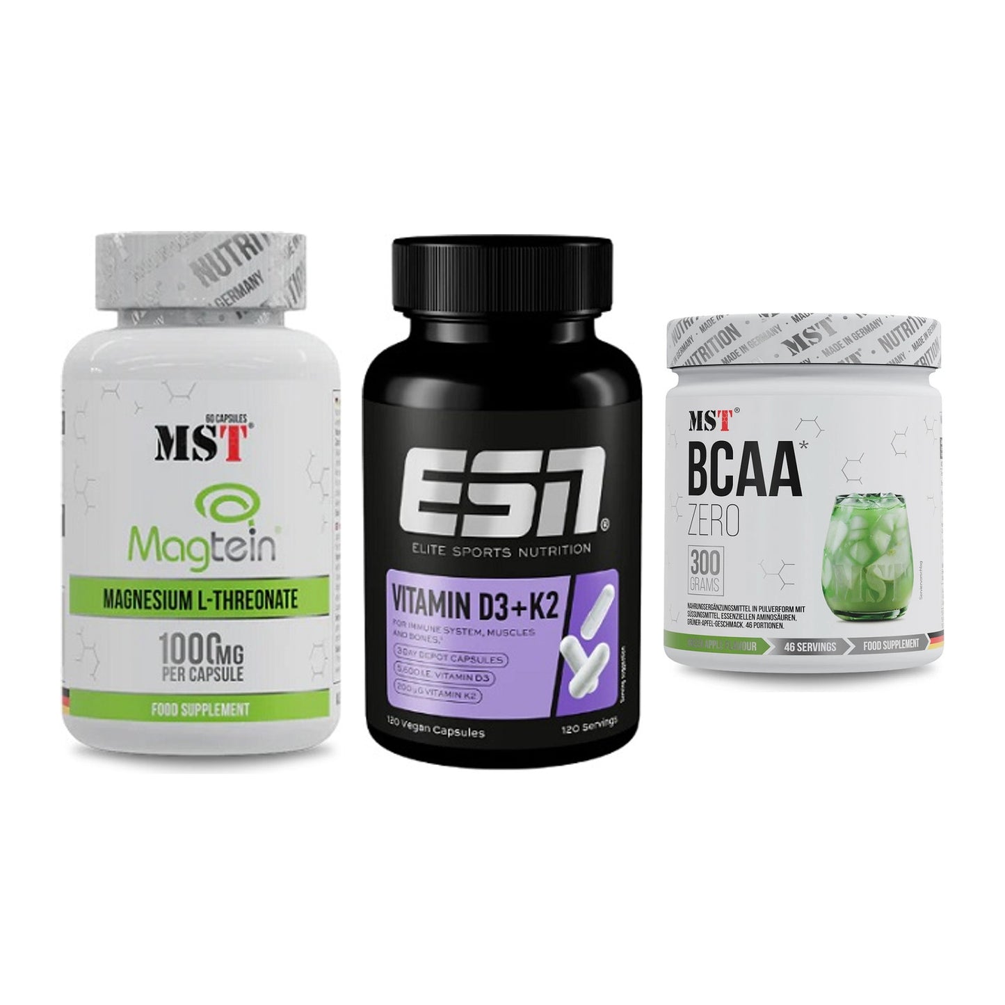 Ausdauer-Set: MST Magnesium + ESN Vitamin D3 + MST BCAA Zero – alle enthaltenen Artikel