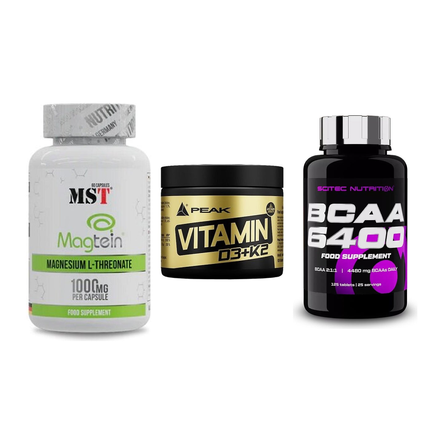 Ausdauer-Set: MST Magnesium + Peak Vitamin + Scitec BCAA 6400 – alle enthaltenen Artikel