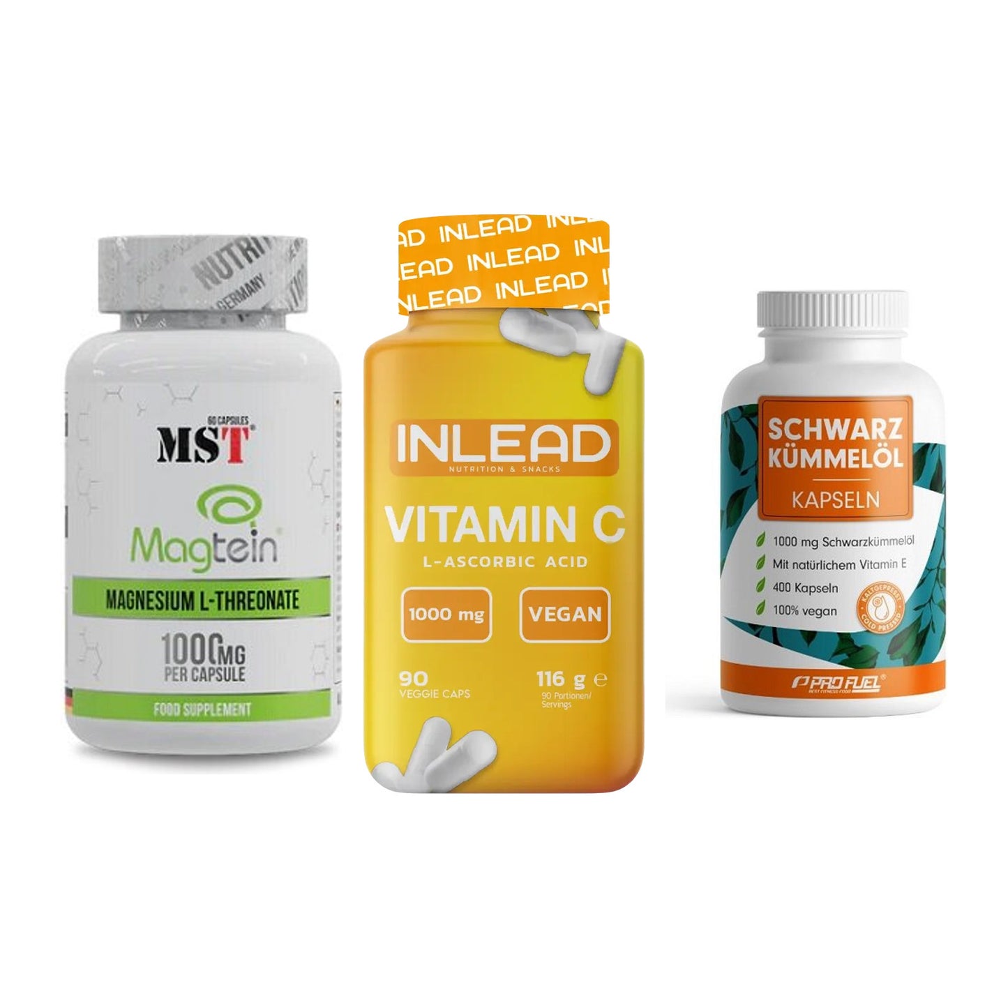 Ausdauer-Set: MST Magnesium + INLEAD Vitamin C + ProFuel Schwarzk – alle enthaltenen Artikel