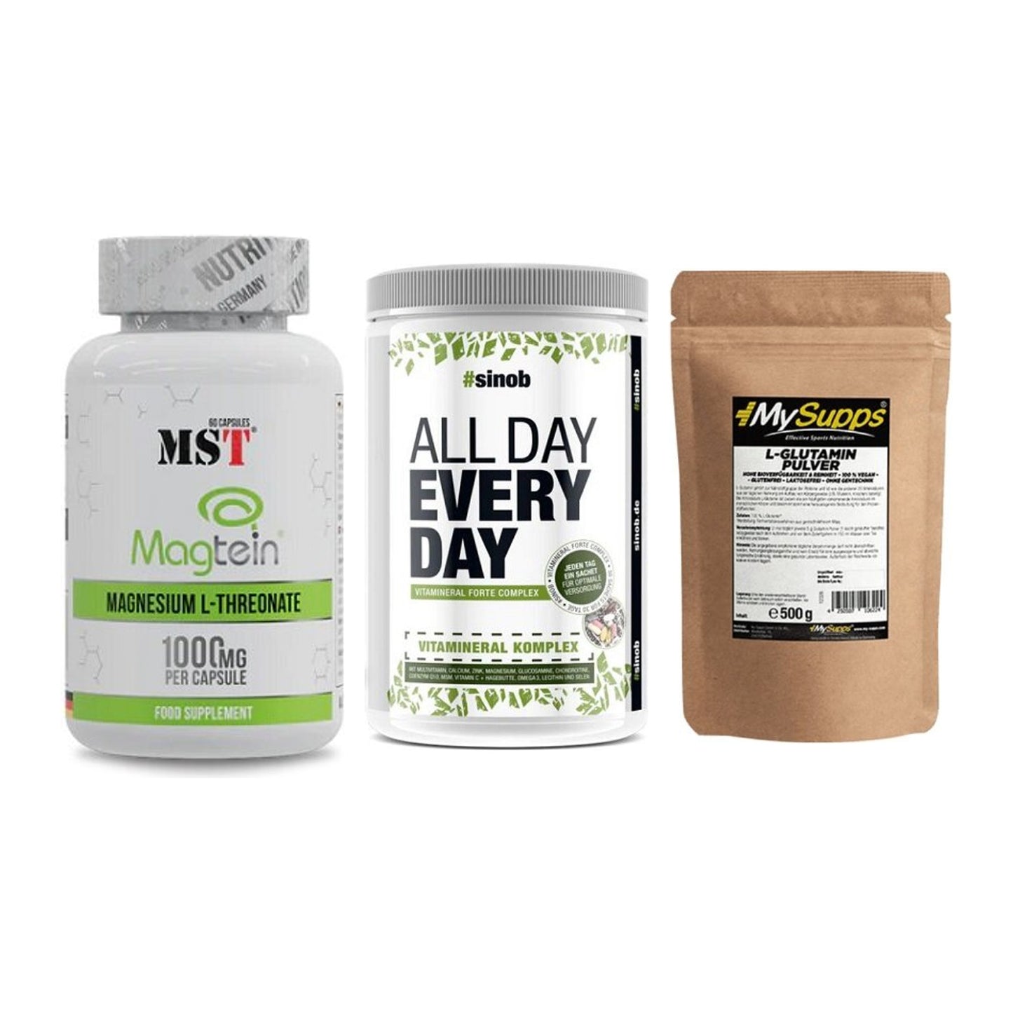 Ausdauer-Set: MST Magnesium + Sinob All Day + MySupps Glutamin – alle enthaltenen Artikel