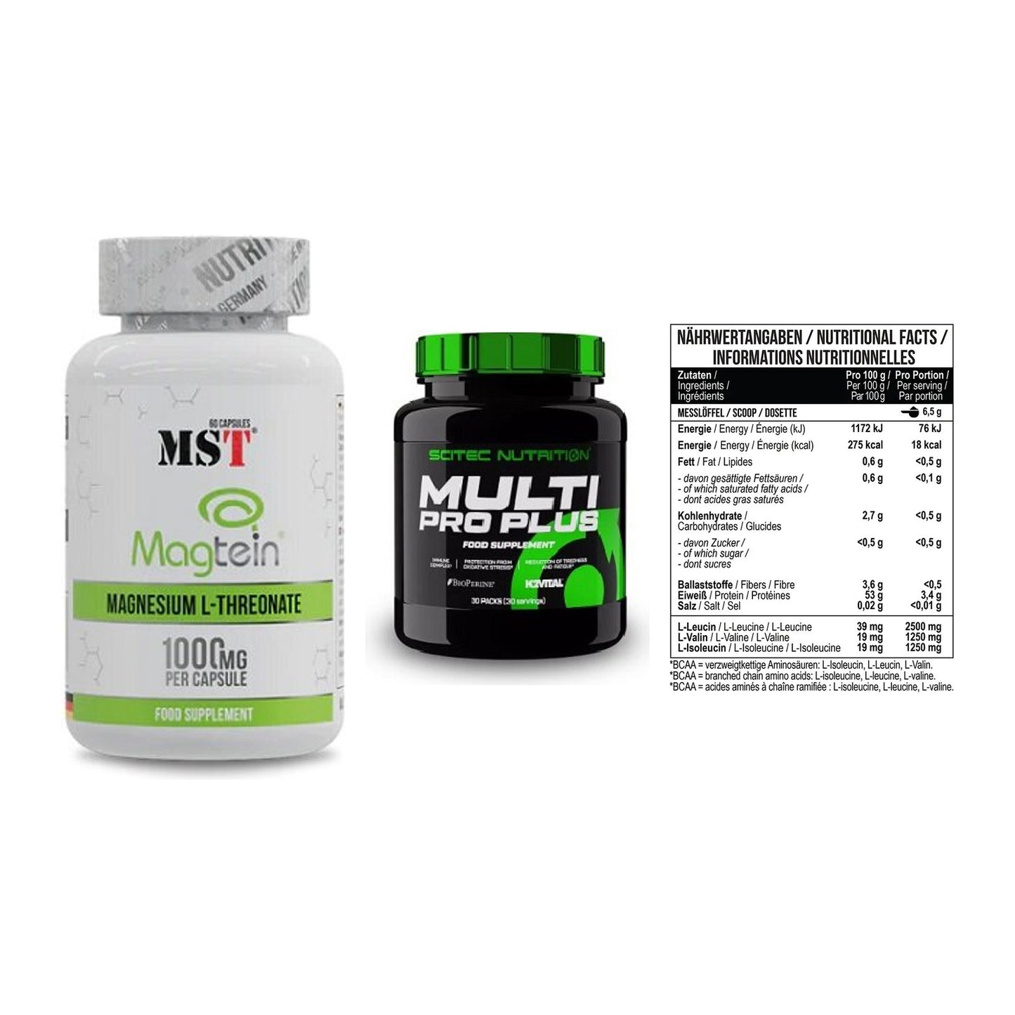Ausdauer-Set: MST Magnesium + Scitec Multi Pro + MST BCAA Zero – alle enthaltenen Artikel