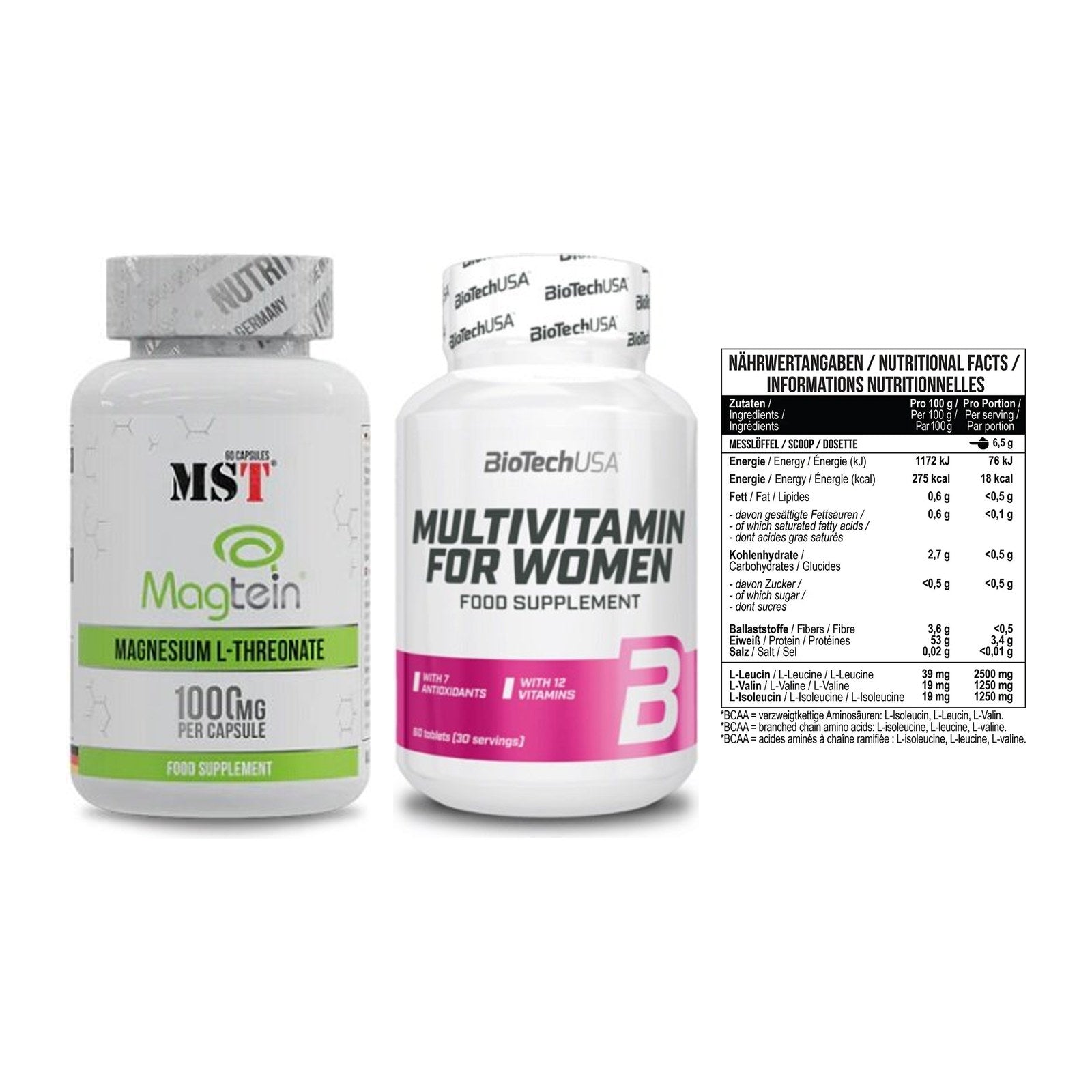 Ausdauer-Set: MST Magnesium + BioTech Multivit + MST BCAA Zero – alle enthaltenen Artikel