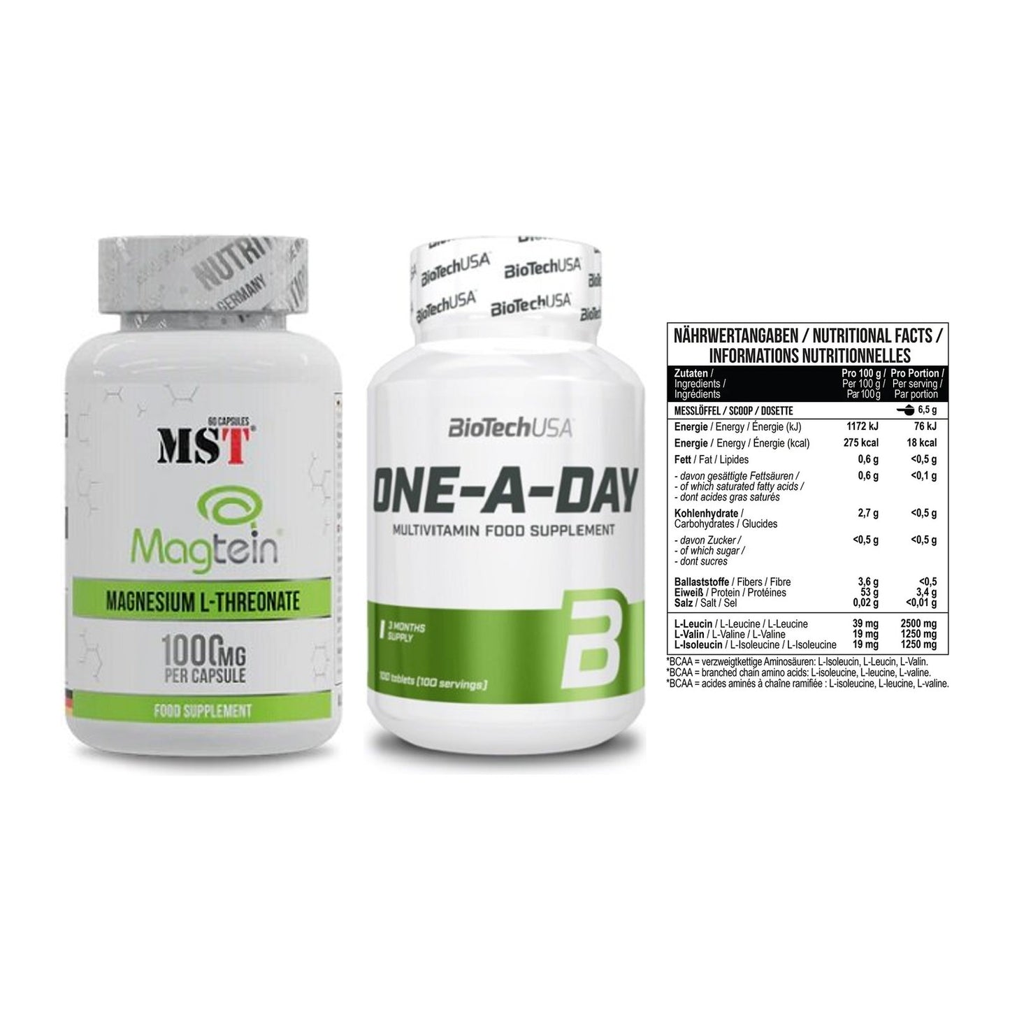 Ausdauer-Set: MST Magnesium + BioTech One A + MST BCAA Zero – alle enthaltenen Artikel