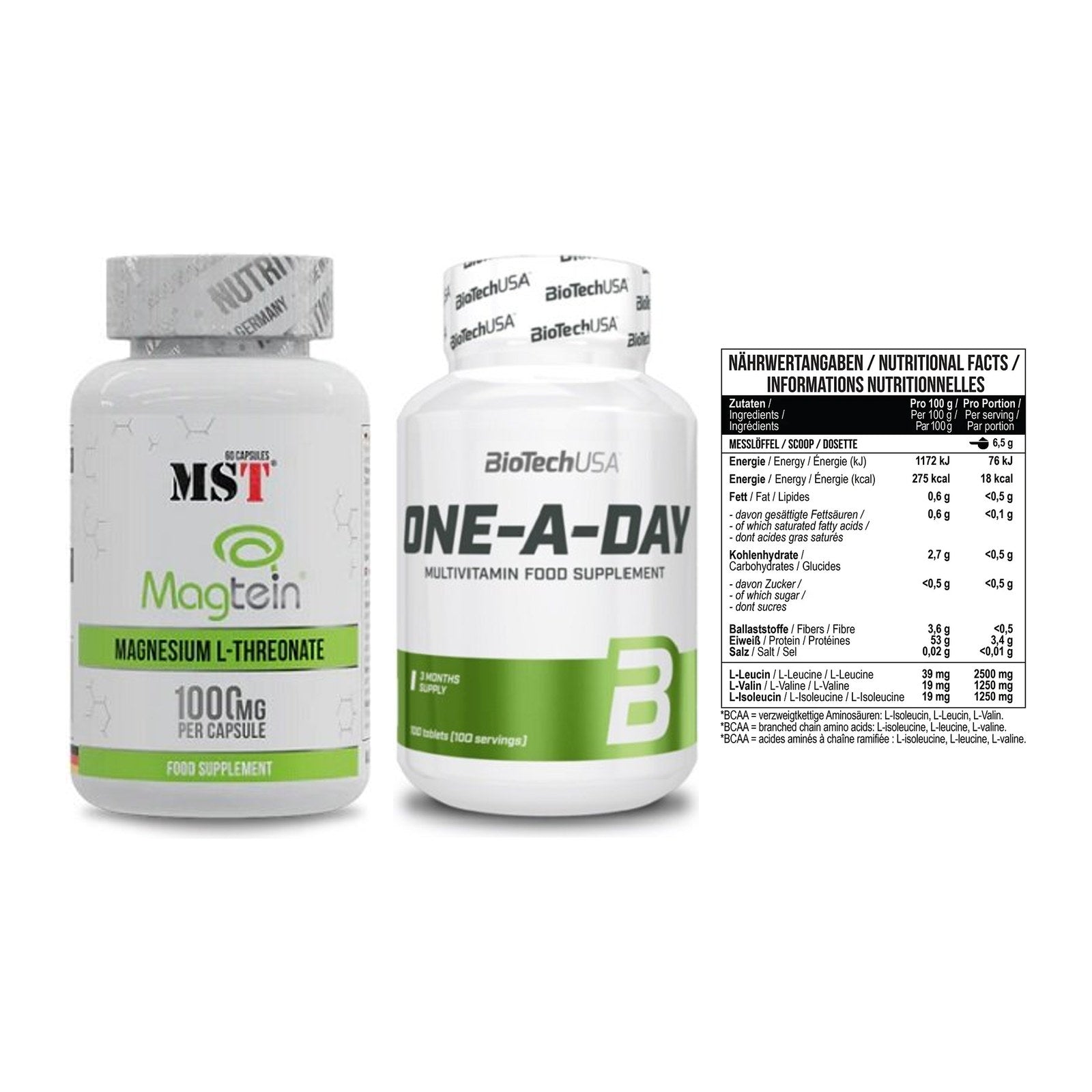 Ausdauer-Set: MST Magnesium + BioTech One A + MST BCAA Zero – alle enthaltenen Artikel
