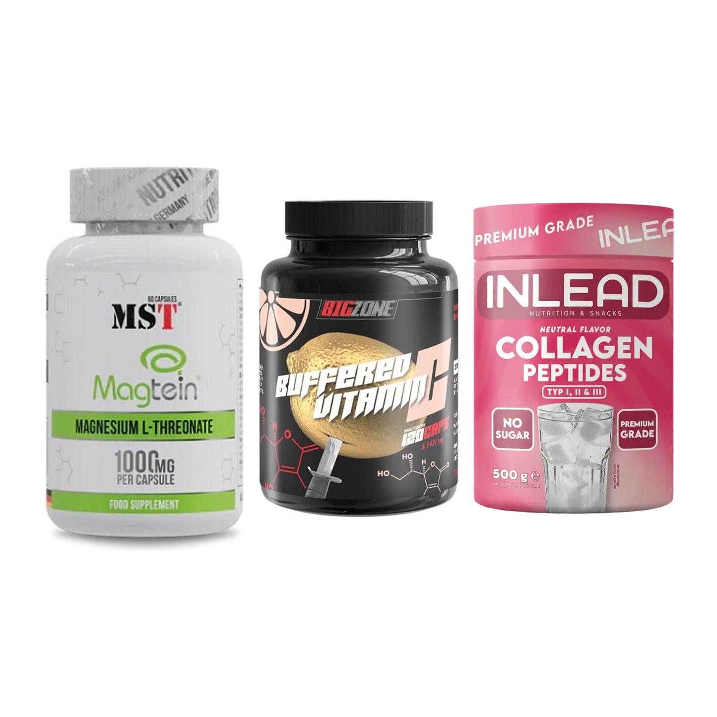 Ausdauer-Set: MST Magnesium + Big Zone Buffere + INLEAD Collagen – alle enthaltenen Artikel