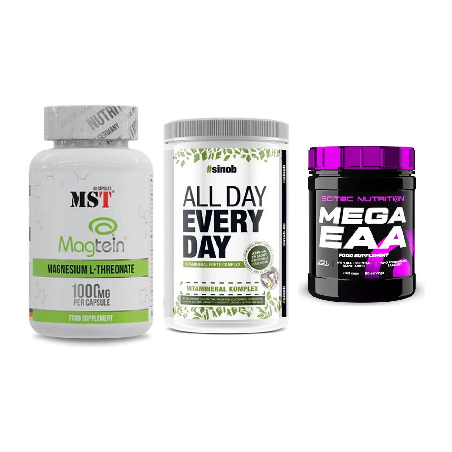 Ausdauer-Set: MST Magnesium + Sinob All Day + Scitec Mega EAA – alle enthaltenen Artikel