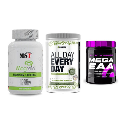 Ausdauer-Set: MST Magnesium + Sinob All Day + Scitec Mega EAA – alle enthaltenen Artikel