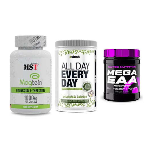 Ausdauer-Set: MST Magnesium + Sinob All Day + Scitec Mega EAA – alle enthaltenen Artikel