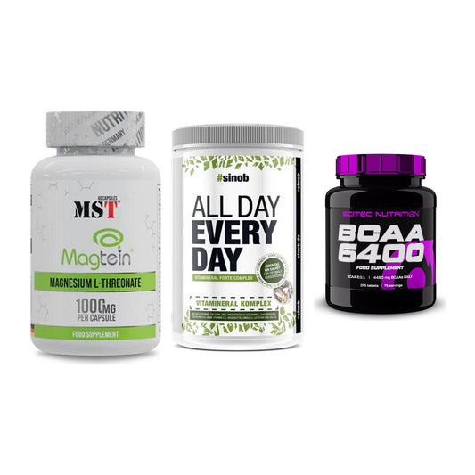 Ausdauer-Set: MST Magnesium + Sinob All Day + Scitec BCAA 6400 – alle enthaltenen Artikel
