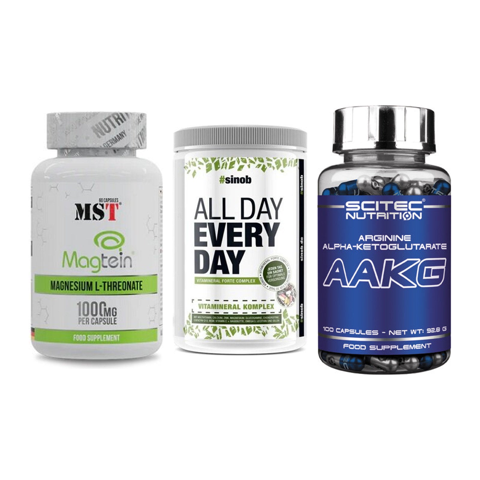 Ausdauer-Set: MST Magnesium + Sinob All Day + Scitec AAKG – alle enthaltenen Artikel