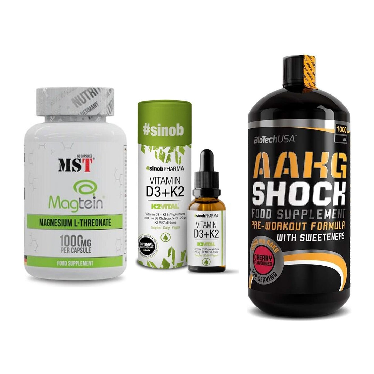 Ausdauer-Set: MST Magnesium + Sinob Vitamin D3 + BioTech AAKG – alle enthaltenen Artikel