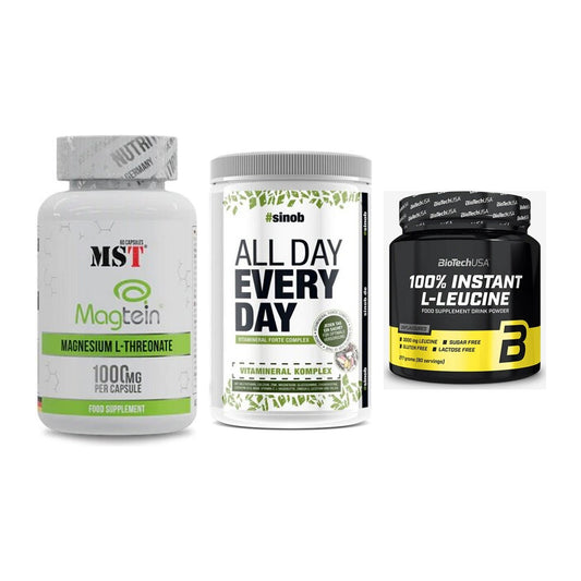 Ausdauer-Set: MST Magnesium + Sinob All Day + BioTech 100% – alle enthaltenen Artikel