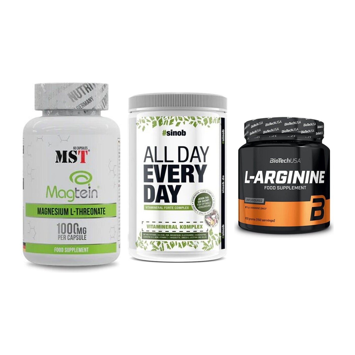 Ausdauer-Set: MST Magnesium + Sinob All Day + BioTech L-Argini – alle enthaltenen Artikel