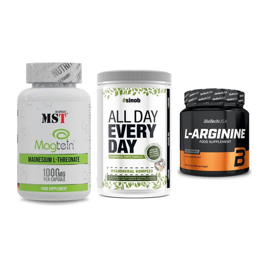 Ausdauer-Set: MST Magnesium + Sinob All Day + BioTech L-Argini – alle enthaltenen Artikel