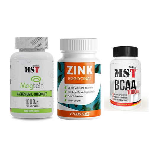 Ausdauer-Set: MST Magnesium + ProFuel Zink + MST BCAA 1000 – alle enthaltenen Artikel