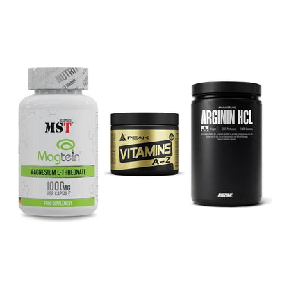 Ausdauer-Set: MST Magnesium + Peak Vitamin A-Z + Big Zone L-Argin – alle enthaltenen Artikel