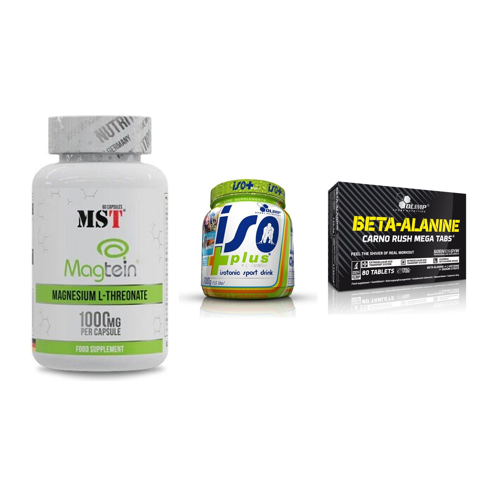 Ausdauer-Set: MST Magnesium + Olimp Iso Plus + Olimp Beta-Alani – alle enthaltenen Artikel