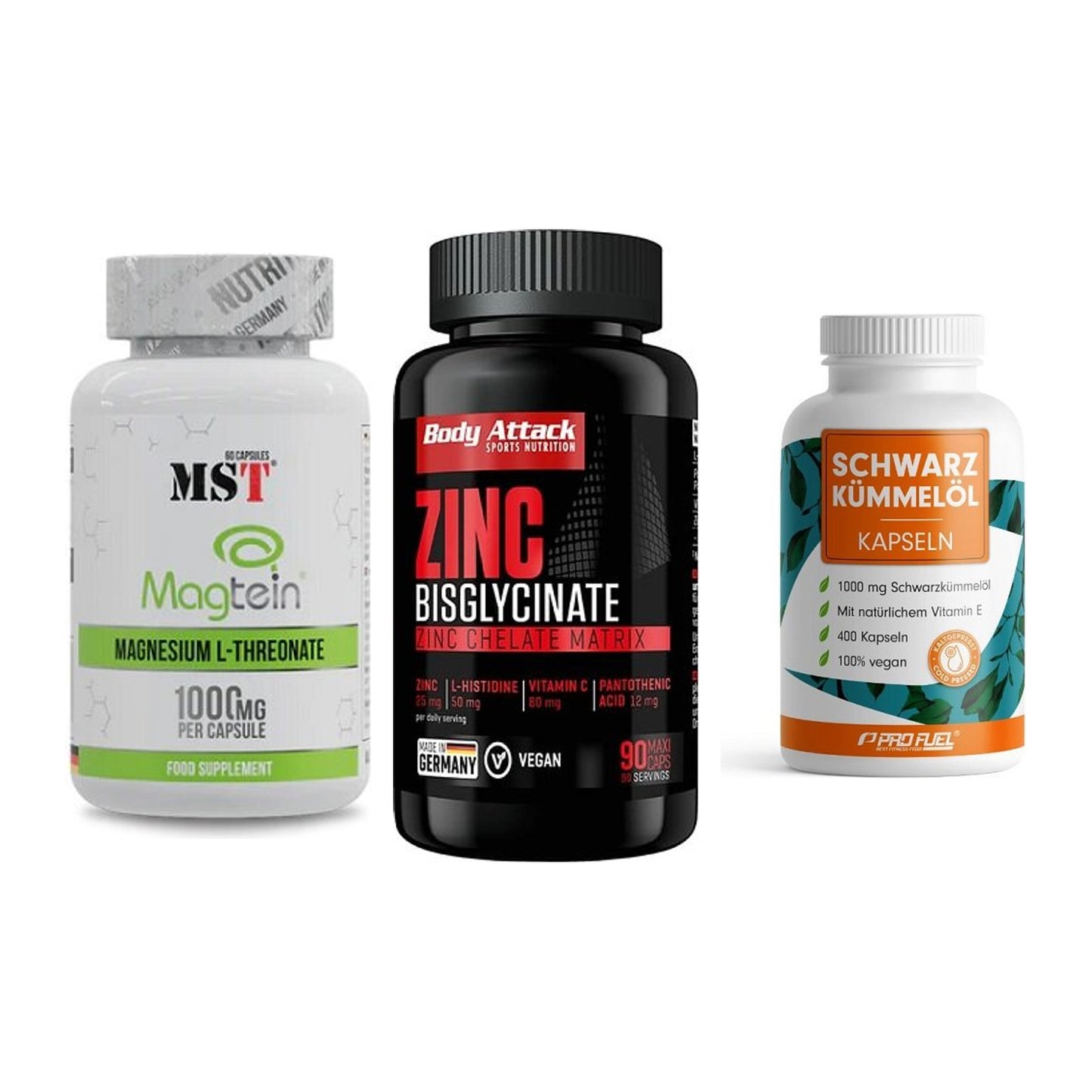 Ausdauer-Set: MST Magnesium + Body Attack Zink + ProFuel Schwarzk – alle enthaltenen Artikel
