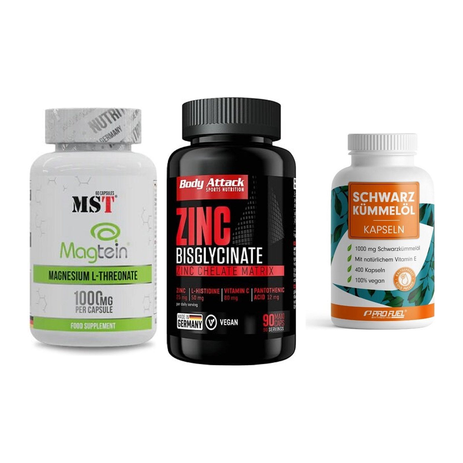 Ausdauer-Set: MST Magnesium + Body Attack Zink + ProFuel Schwarzk – alle enthaltenen Artikel