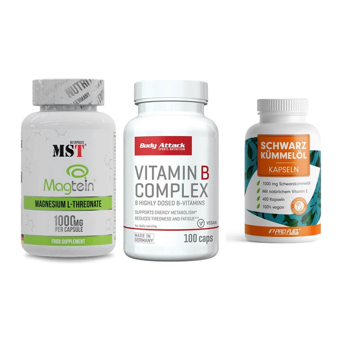 Ausdauer-Set: MST Magnesium + Body Attack + ProFuel Schwarzk – alle enthaltenen Artikel