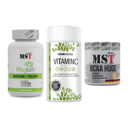 Ausdauer-Set: MST Magnesium + Sinob Vitamin C + MST BCAA Huge – alle enthaltenen Artikel