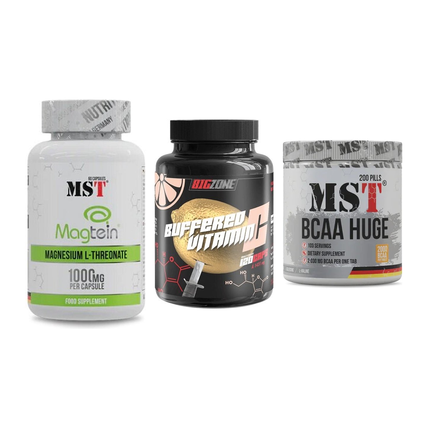 Ausdauer-Set: MST Magnesium + Big Zone Buffere + MST BCAA Huge – alle enthaltenen Artikel