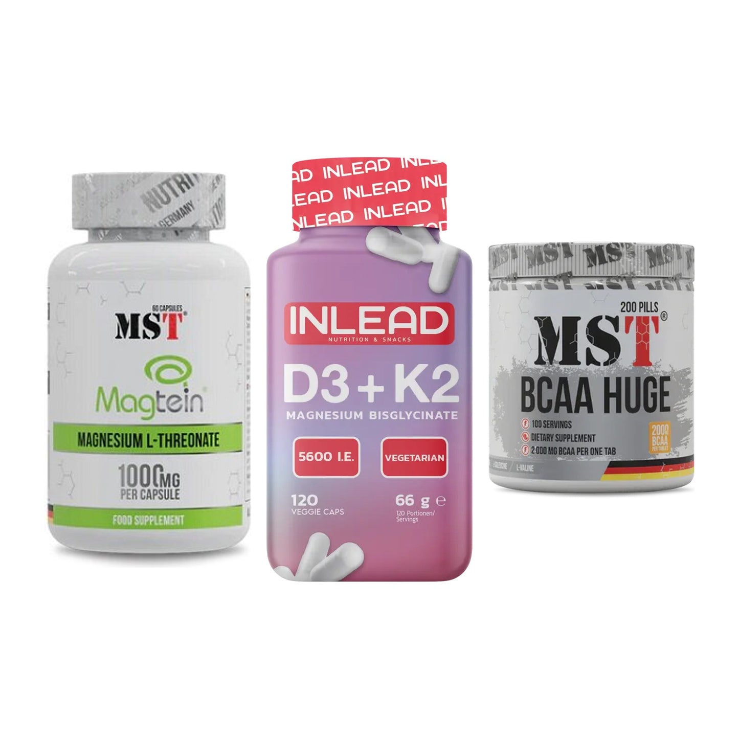 Ausdauer-Set: MST Magnesium + INLEAD Vitamin + MST BCAA Huge – alle enthaltenen Artikel