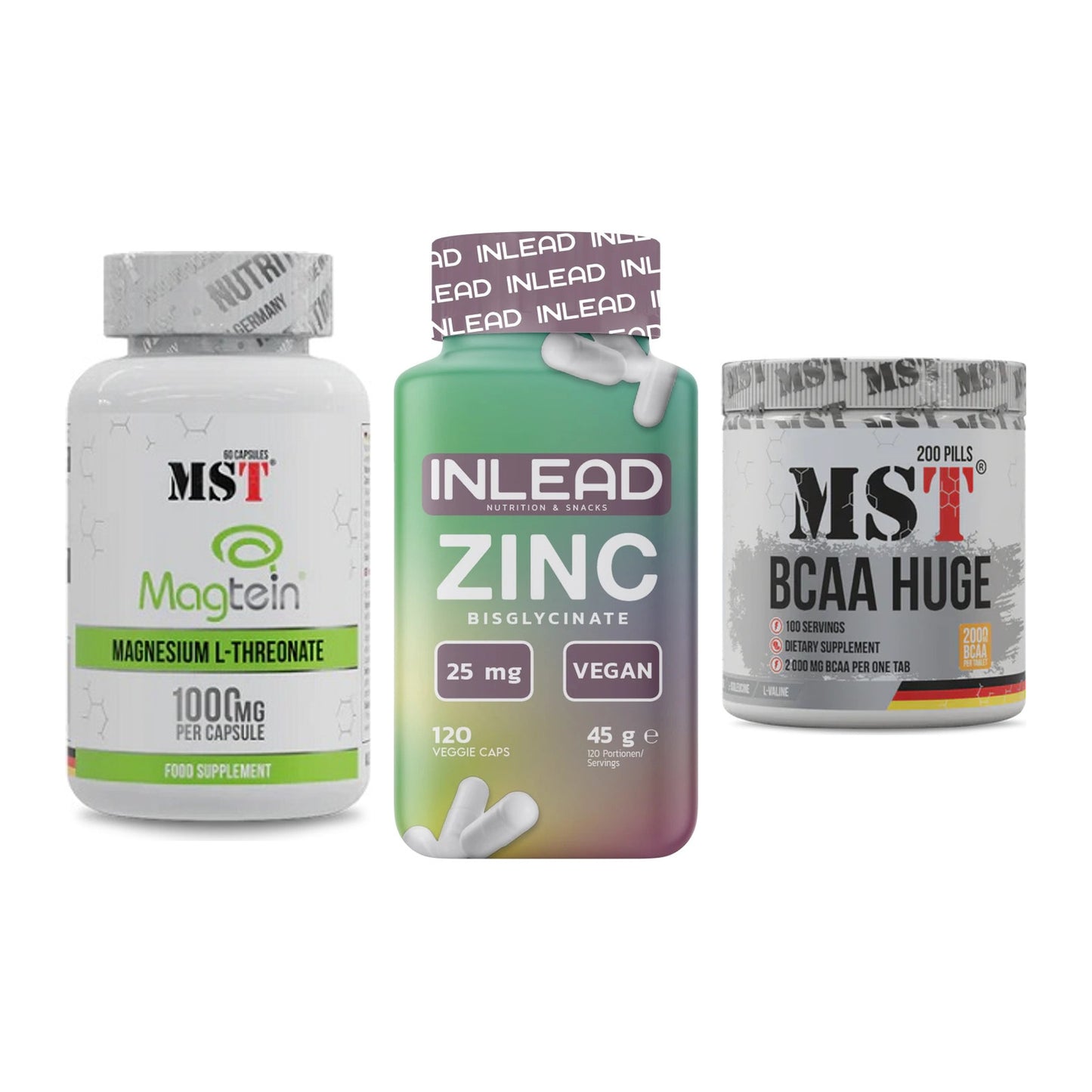 Ausdauer-Set: MST Magnesium + INLEAD Zink + MST BCAA Huge – alle enthaltenen Artikel