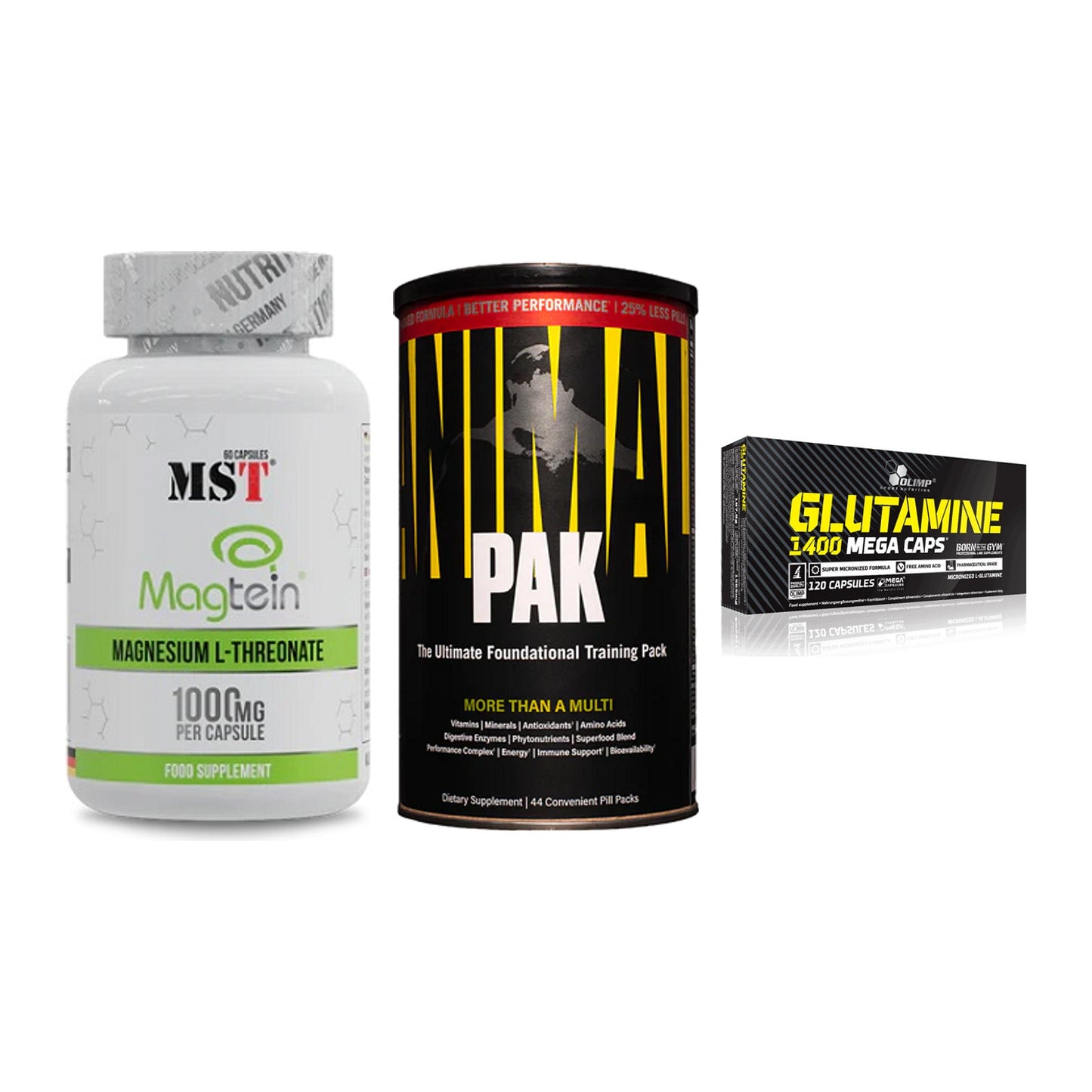 Ausdauer-Set: MST Magnesium + Universal Animal + Olimp L-Glutamin – alle enthaltenen Artikel