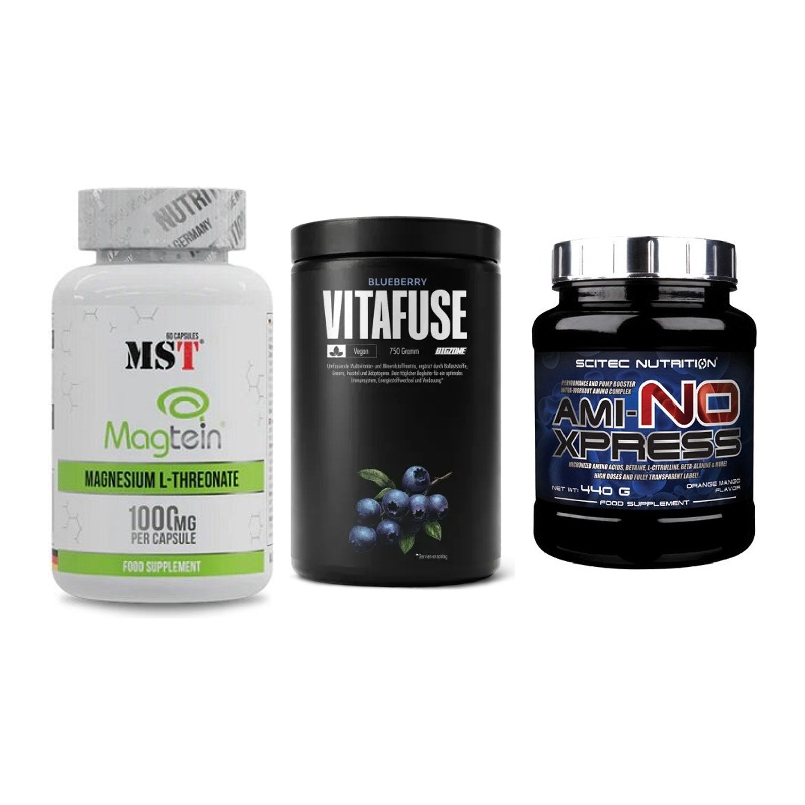 Ausdauer-Set: MST Magnesium + Big Zone Vitafus + Scitec Ami-NO – alle enthaltenen Artikel