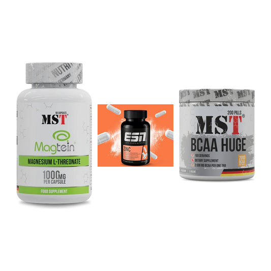 Ausdauer-Set: MST Magnesium + ESN Zinc + MST BCAA Huge – alle enthaltenen Artikel
