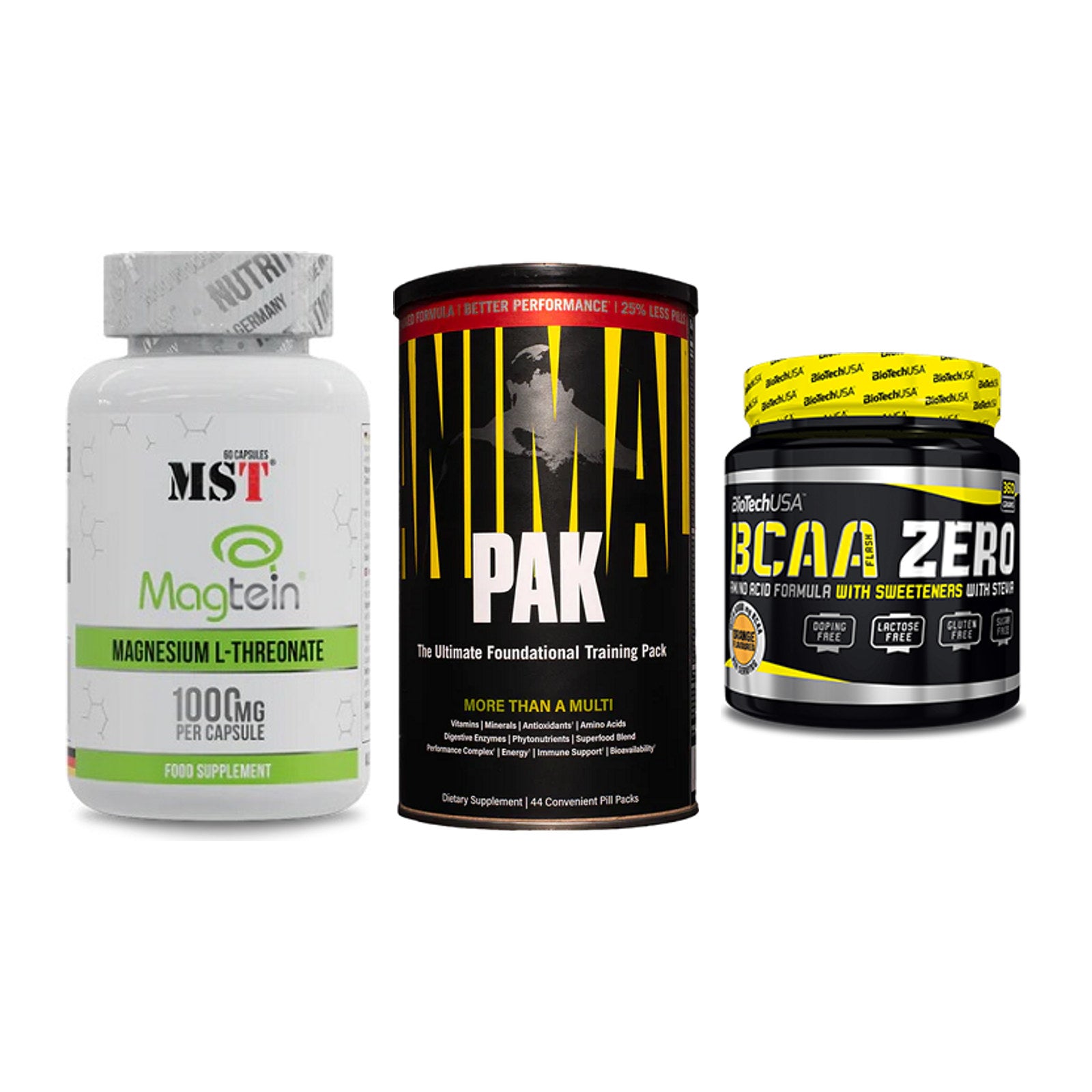 Ausdauer-Set: MST Magnesium + Universal Animal + BioTech BCAA – alle enthaltenen Artikel