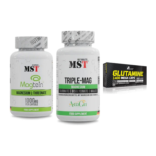 Ausdauer-Set: MST Magnesium + MST Tripple Mag + Olimp L-Glutamin – alle enthaltenen Artikel