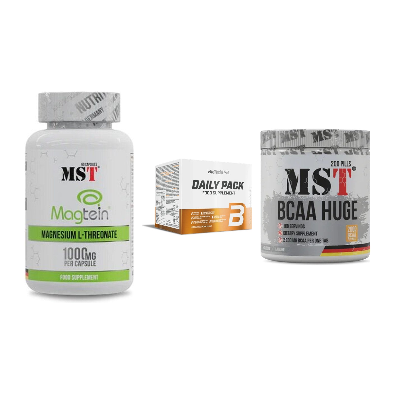 Ausdauer-Set: MST Magnesium + BioTech Daily + MST BCAA Huge – alle enthaltenen Artikel