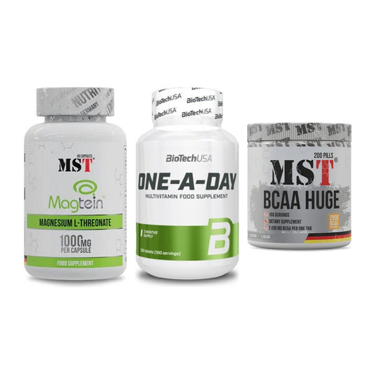 Ausdauer-Set: MST Magnesium + BioTech One A + MST BCAA Huge – alle enthaltenen Artikel