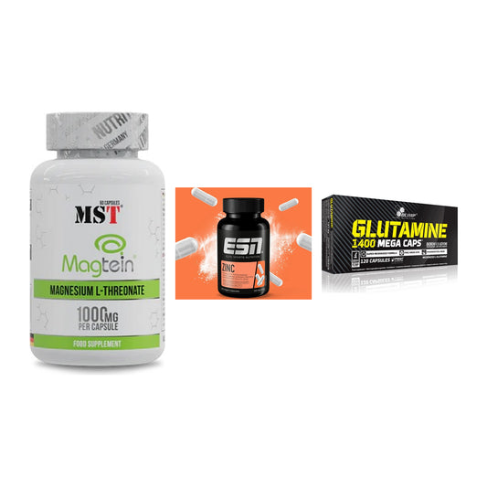 Ausdauer-Set: MST Magnesium + ESN Zinc + Olimp L-Glutamin – alle enthaltenen Artikel