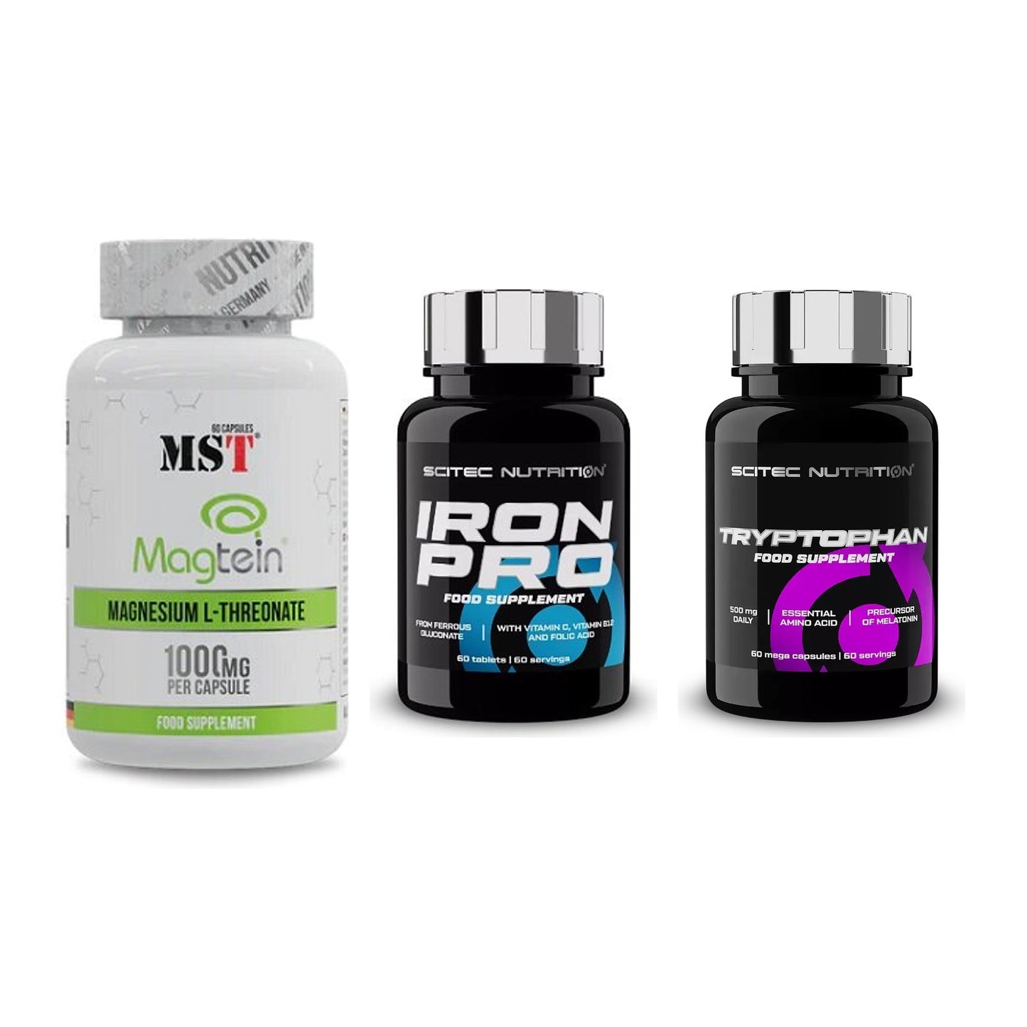 Ausdauer-Set: MST Magnesium + Scitec Iron Pro + Scitec Tryptopha – alle enthaltenen Artikel