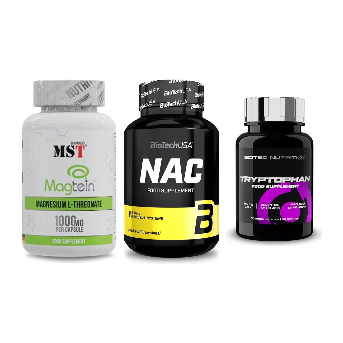Ausdauer-Set: MST Magnesium + BioTech NAC + Scitec Tryptopha – alle enthaltenen Artikel