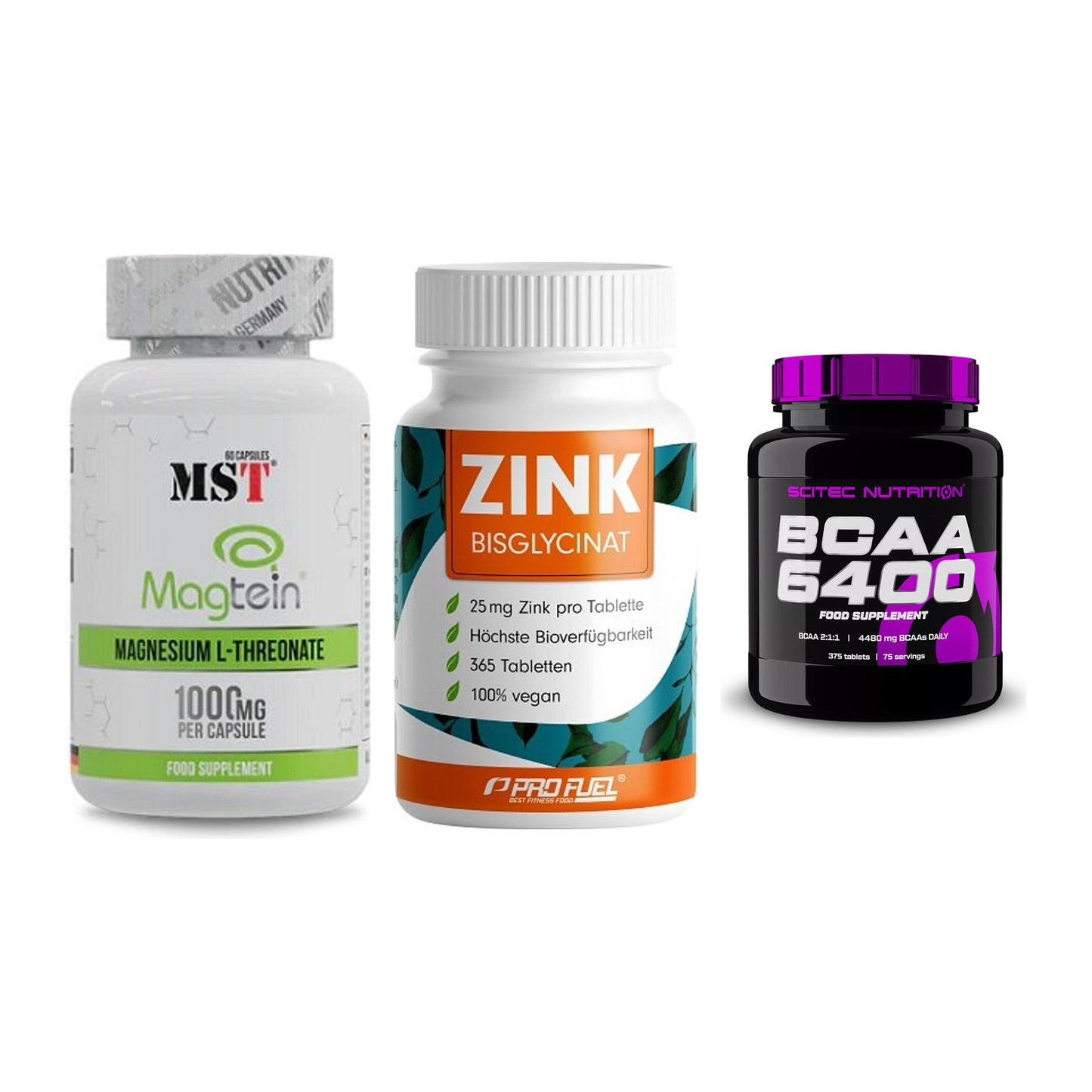 Ausdauer-Set: MST Magnesium + ProFuel Zink + Scitec BCAA 6400 – alle enthaltenen Artikel